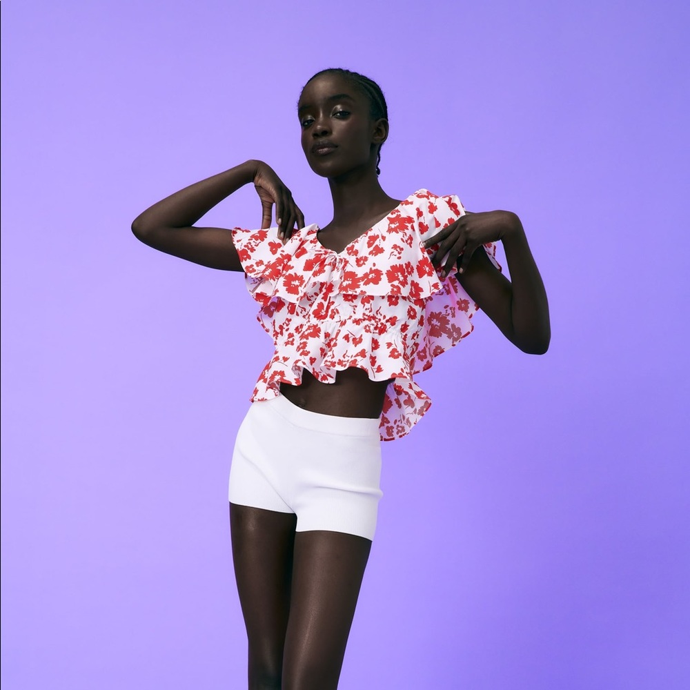Zara Ruffled Print Blouse - Picture 2 of 9